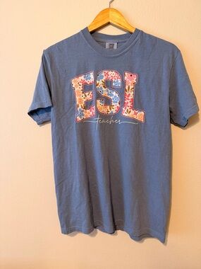 Comfort Colors women Blue Floral ESL Teacher Tee